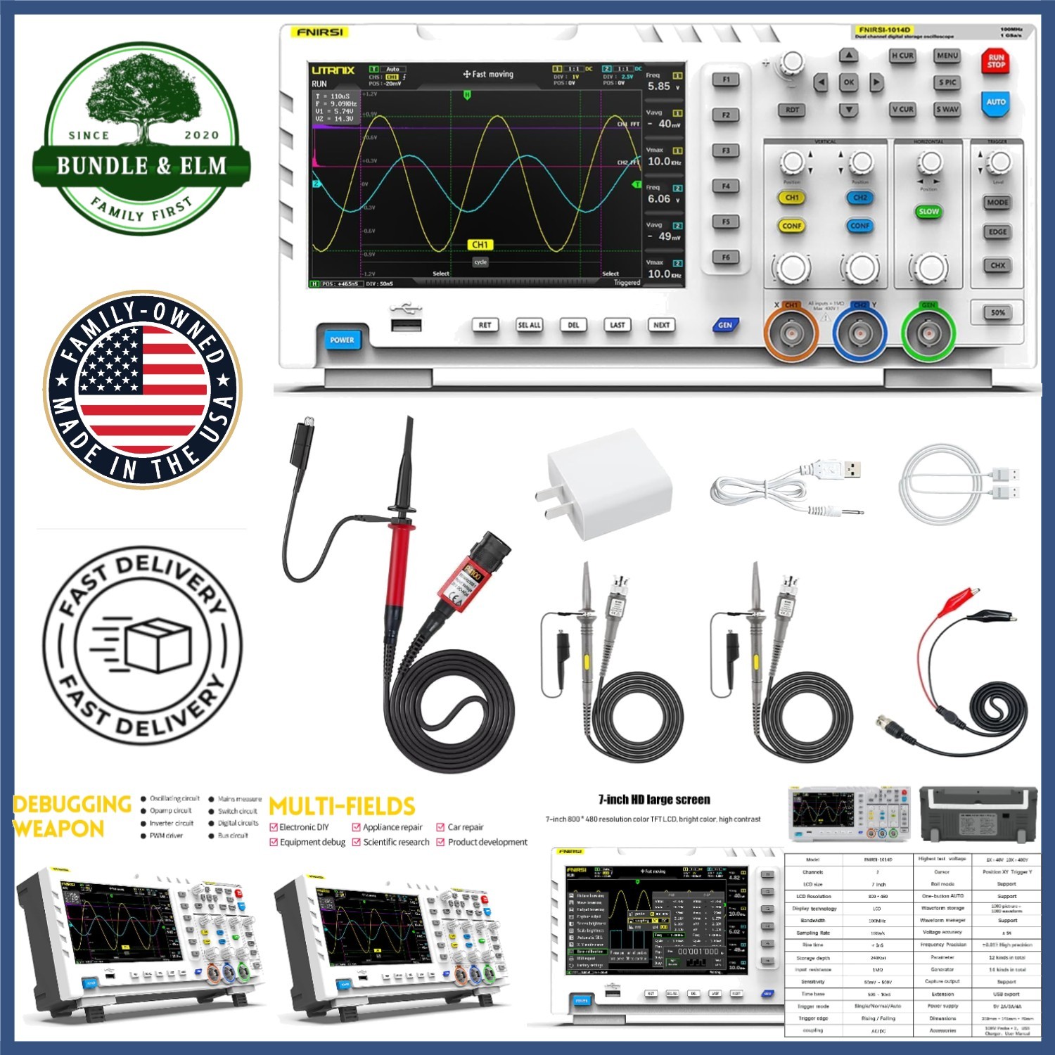 Real-Time Sampling Oscilloscope, 100MHz Bandwidth, Cursor Measurement Function