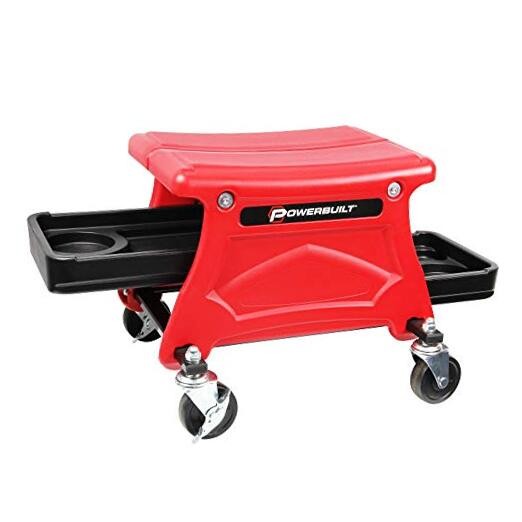Rolling Garage Seat with Tool Trays, Smooth Ball Wheel Bearing Red, 14-Inch