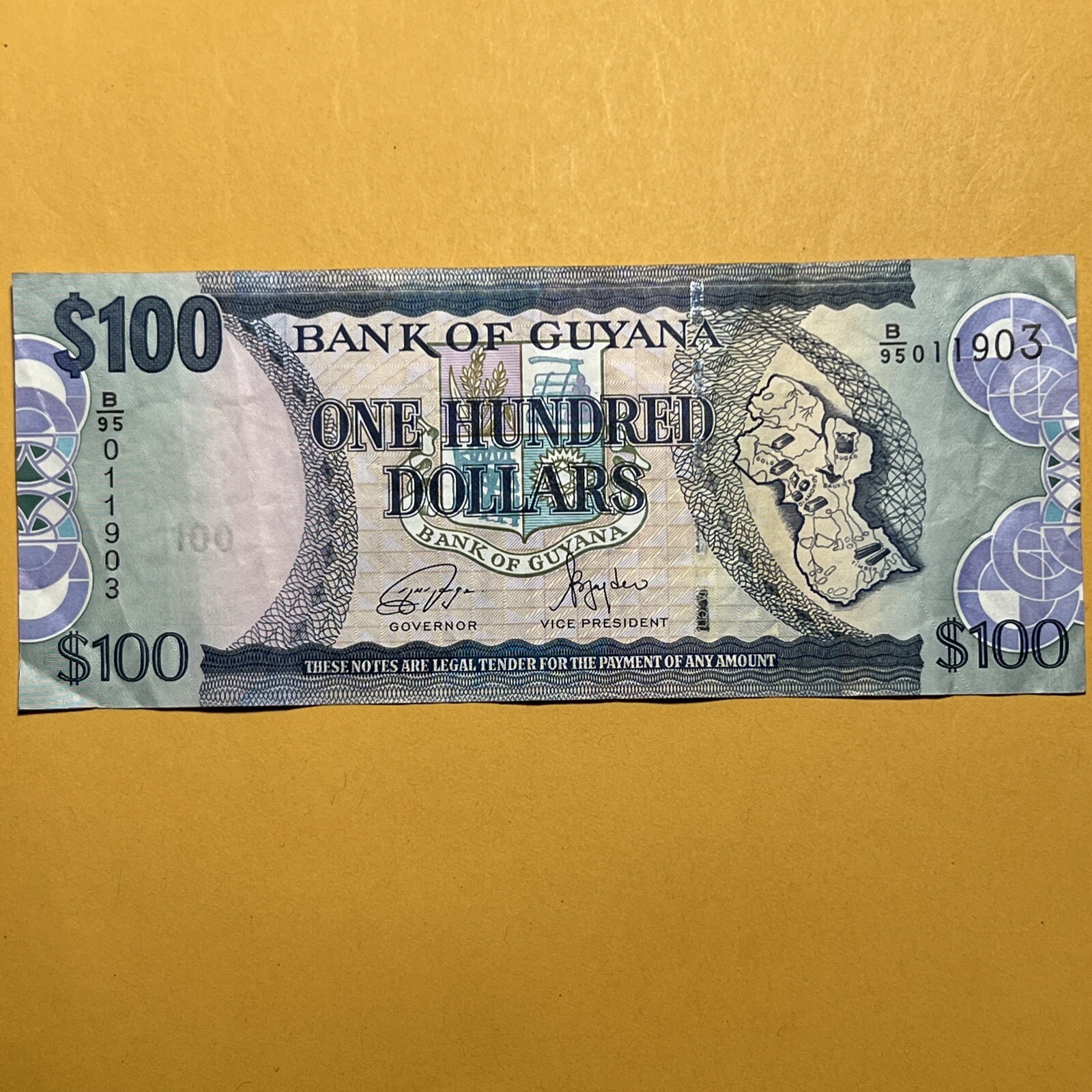 Guyana 100 Dollars Circulated Paper Money - 2006 Issue P#36 (Sig #4)