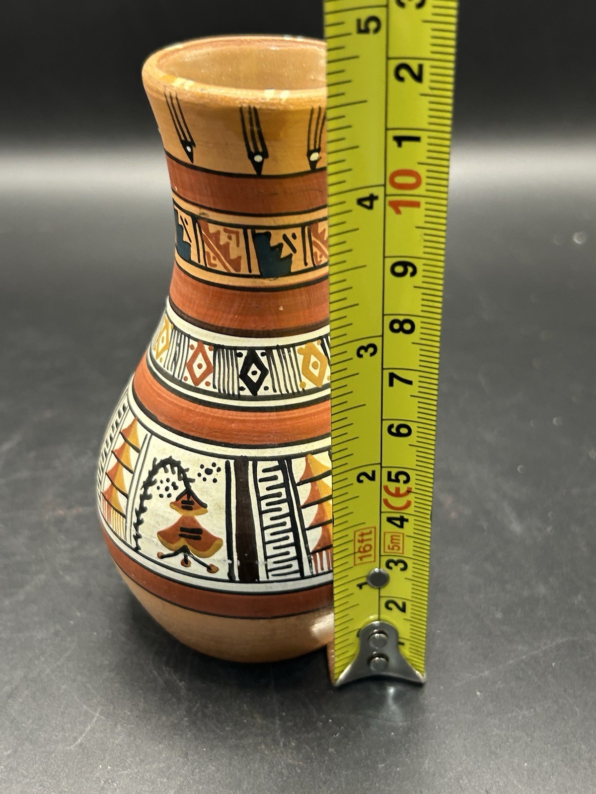 Cusco Peru Art Pottery Hand Painted Patterned Vase 4.5" Vintage Decor Signed