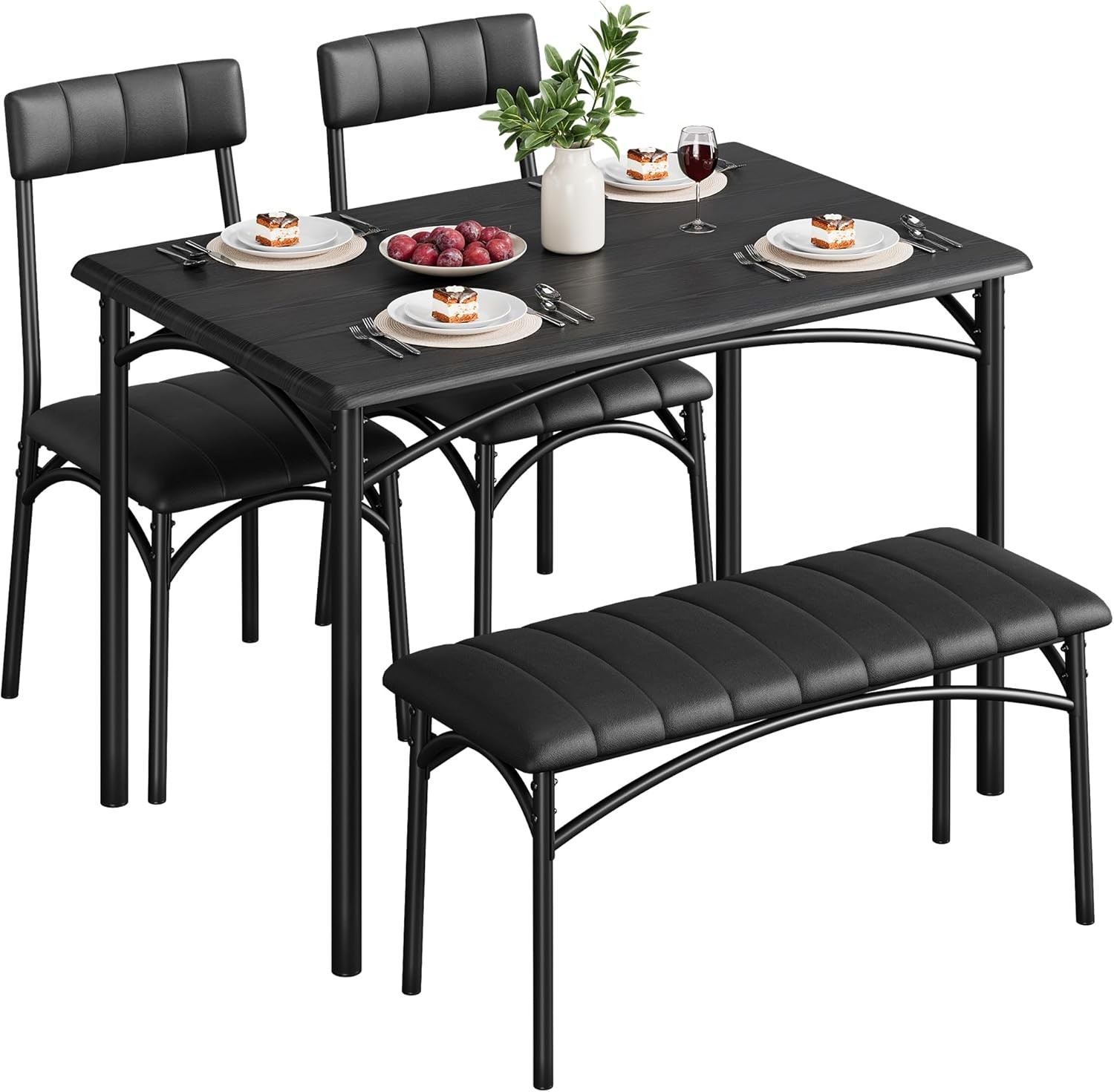 Dining Set Table and Upholstered Bench & Chairs Dinette for Small Space Kitchen