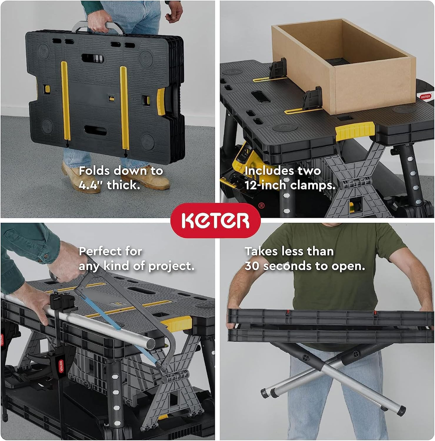 Heavy-Duty Folding Workbench with 1,000 Pound Capacity - Foldable Work Table for