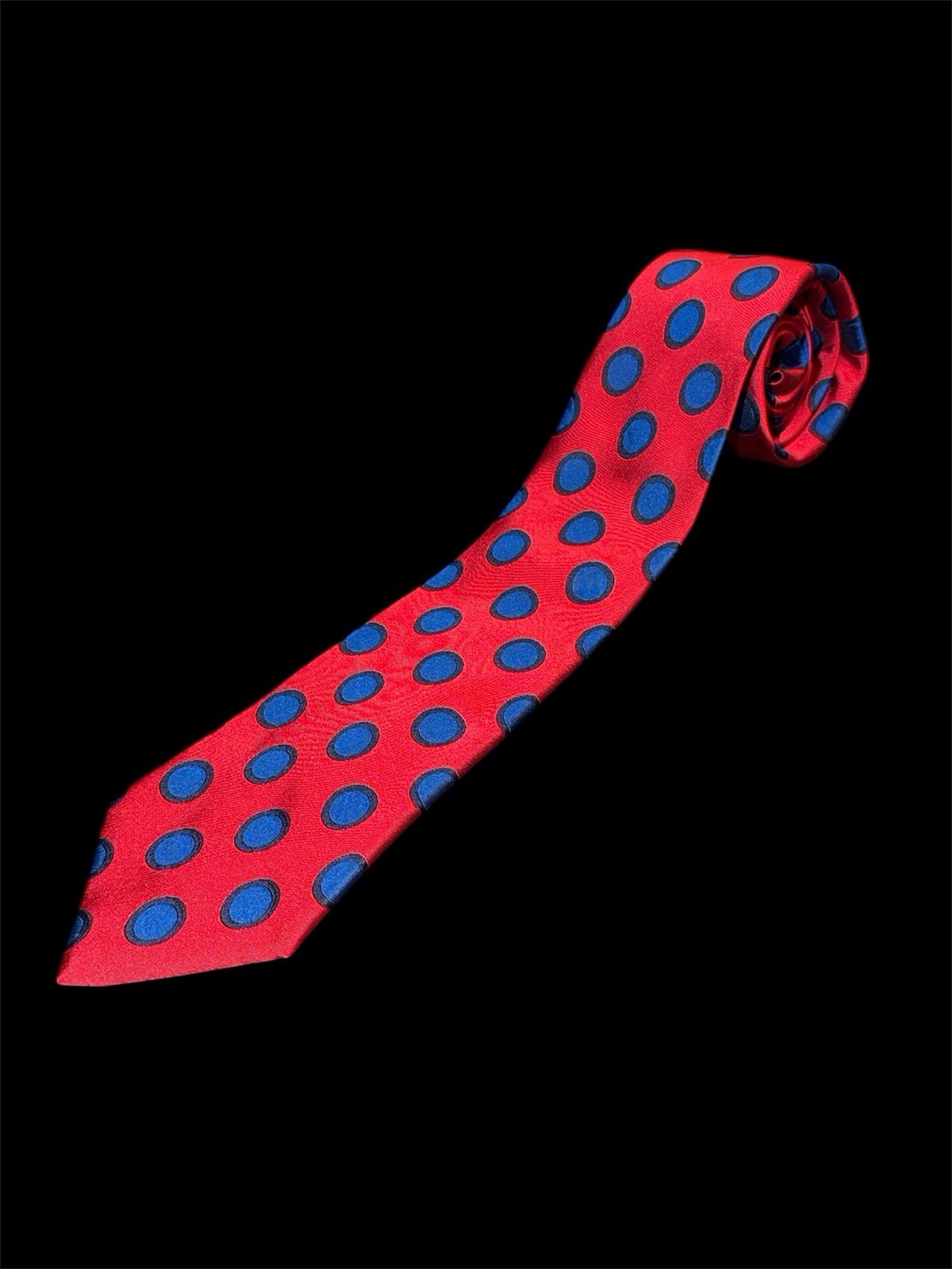 TURBULL & ASSER FROSTED RED BLUE CIRCLES SILK TIE ENGLAND
