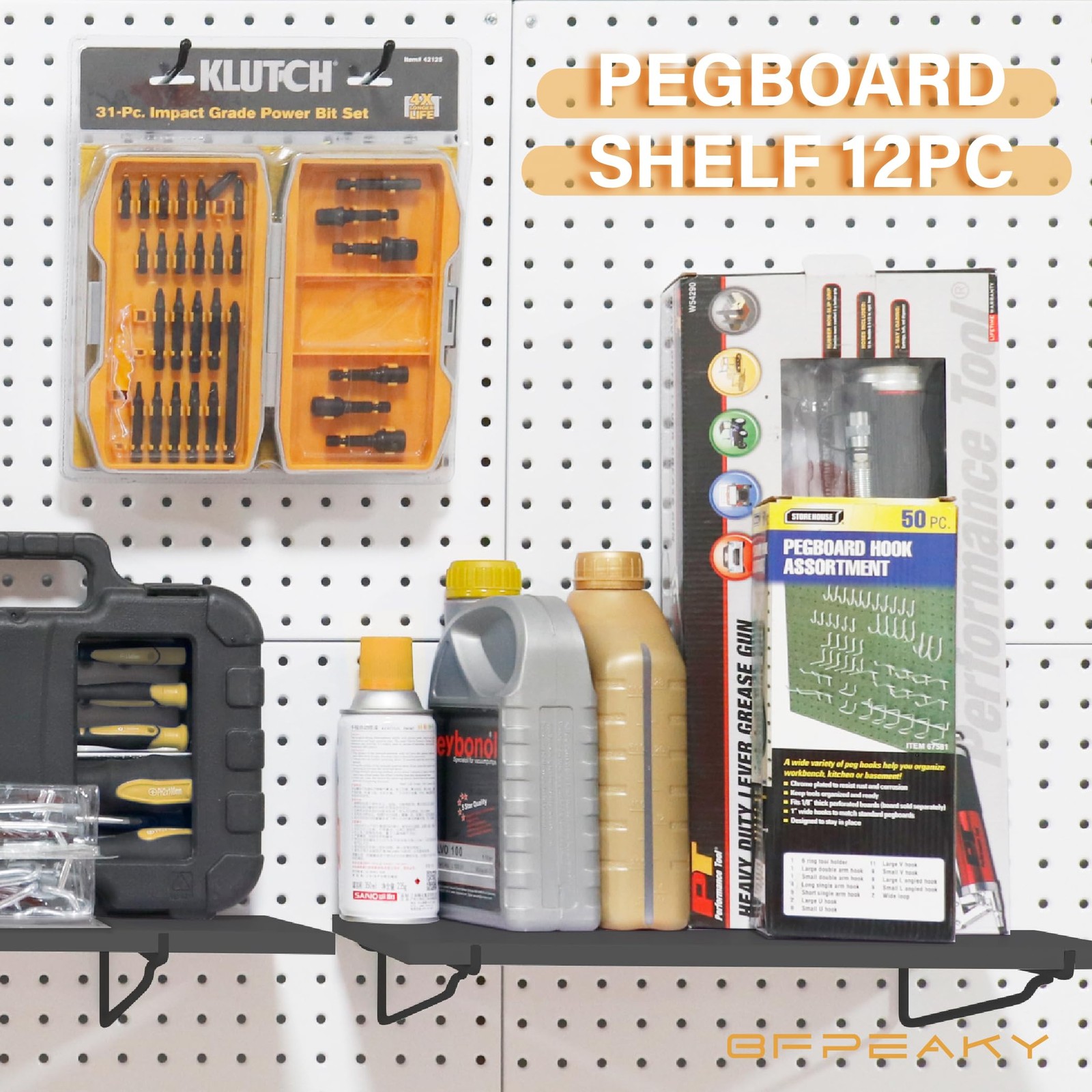 4 PCS Black Pegboard Shelf Set Versatile Wood Shelving Storage Organization