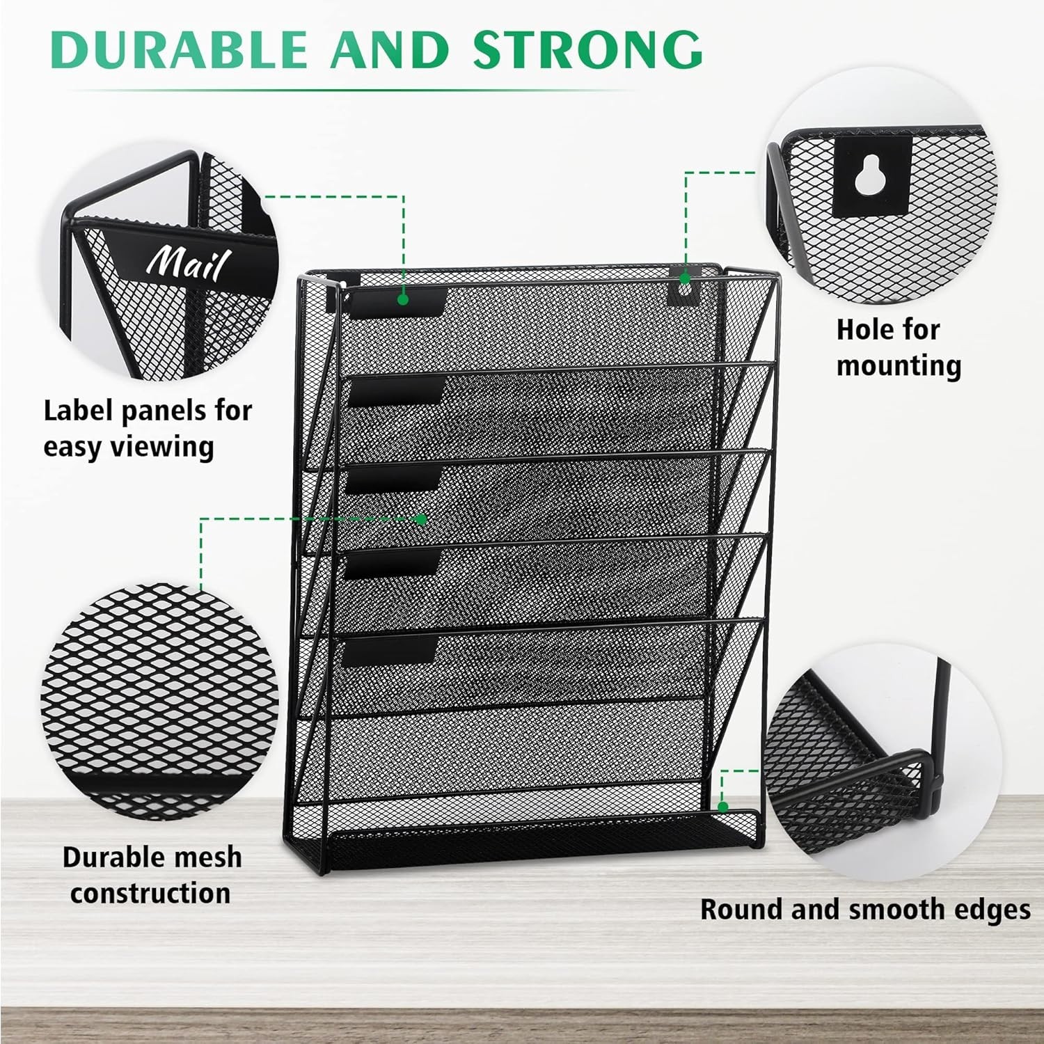 Desk File Organizer Mesh 6-Tier, Hanging Wall Mount Document Organization Sta...