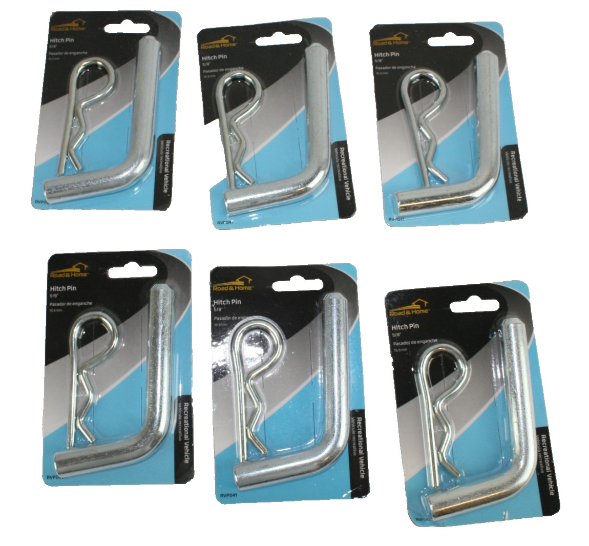 Lot of 6 Road & Home Hitch Pin 5/8", Zinc Plated, #RVP041 Pin/Clip