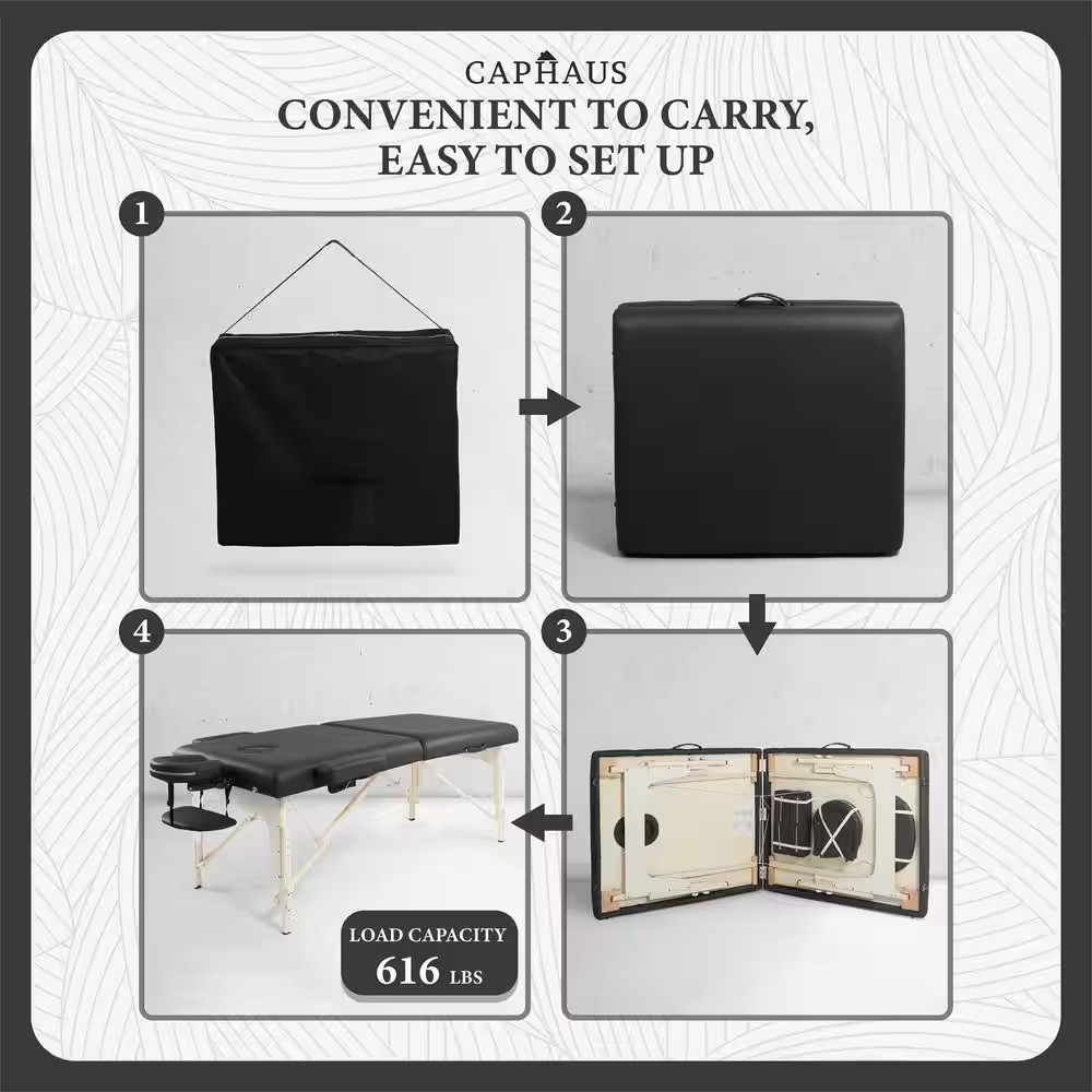 84 In. Black Premium Memory Foam Massage Table with Foldable Legs