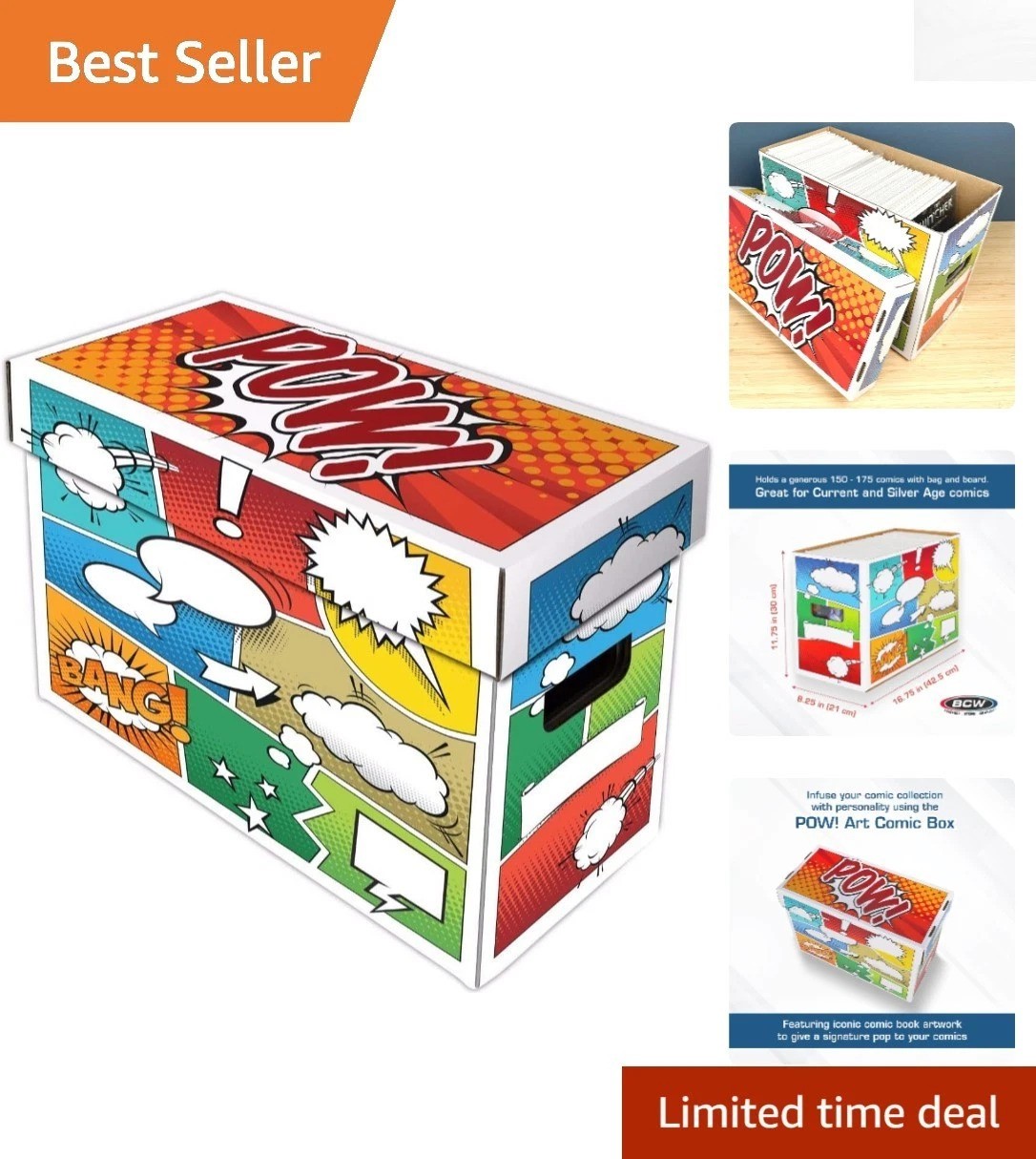 Reinforced Comic Storage Box with Colorful Artwork - Stackable Design