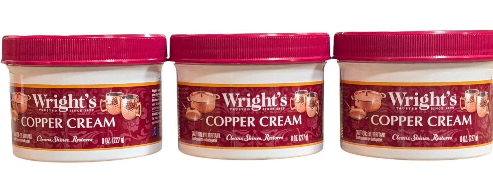 3 - Wright's Copper Cream - Cleans, Shines, Restores  - 8 Oz. Each