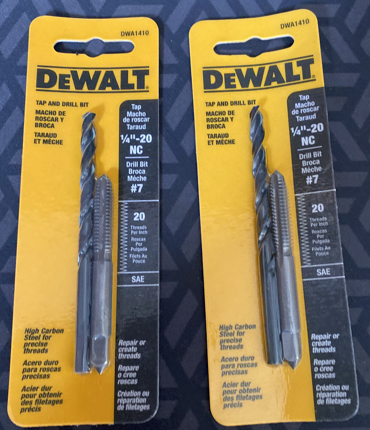 2 PACK DeWalt DWA1410 1/4"-20 NC Tap Set with Drill Bit (4pcs Total)
