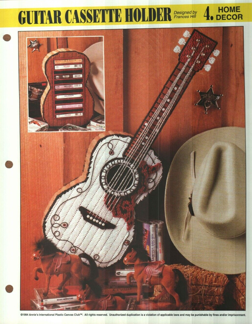 NEW GUITAR CASSETTE HOLDER ANNIE'S PLASTIC CANVAS PATTERN INSTRUCTIONS HTF