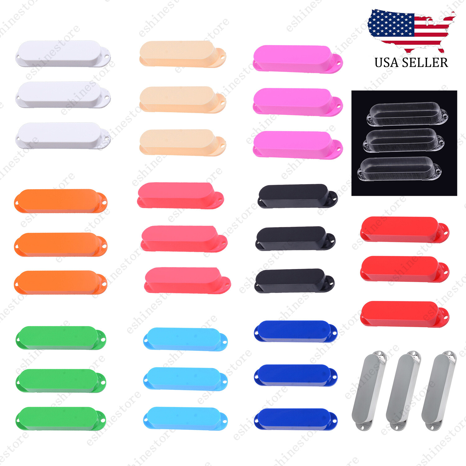 3 Pcs Plastic No Hole SSS Single Coil Pickup Covers For Fender SQ Strat 12 Color
