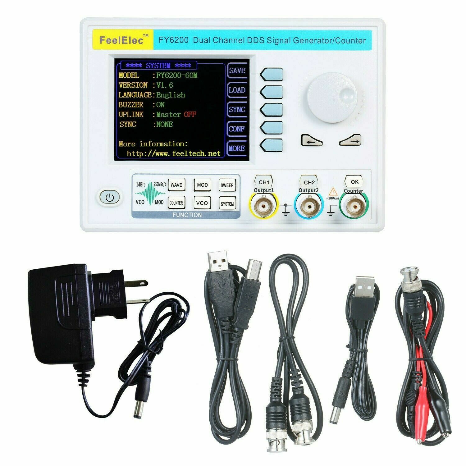 New 3.2" LCD Dual Channel DDS Function Signal Generator Frequency Counter FY6200