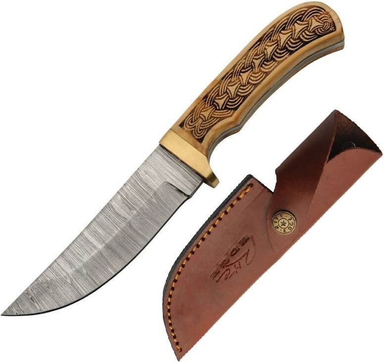 Damascus Celtic Fixed Knife 4.5" Damascus Steel Full Tang Blade Wood Handle