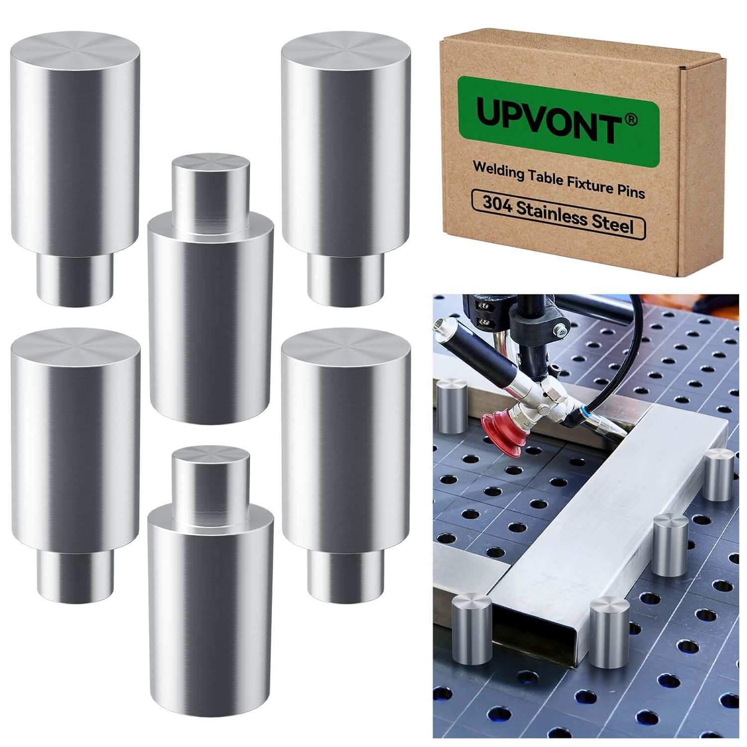 Welding Table Fixture Pins – 304 Stainless Steel, 5/8" x 1" x 2", for 5/8" Weldi