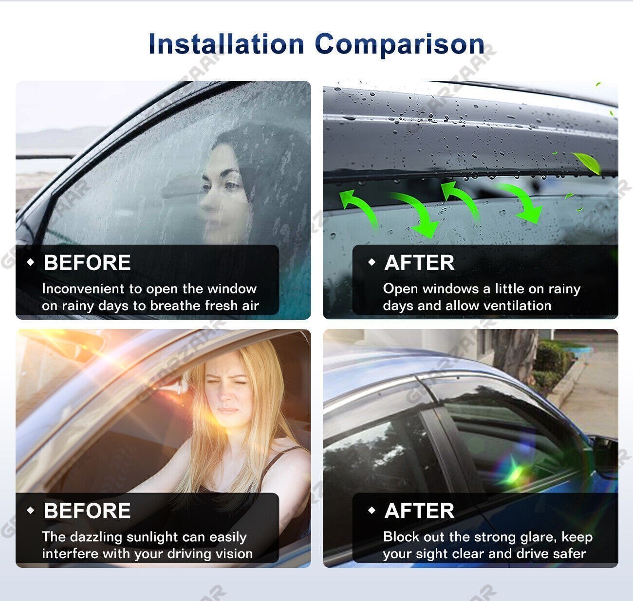 For Ford Fusion 2013-2020 Tape-on Window Vent Visors Rain Guards Deflectors