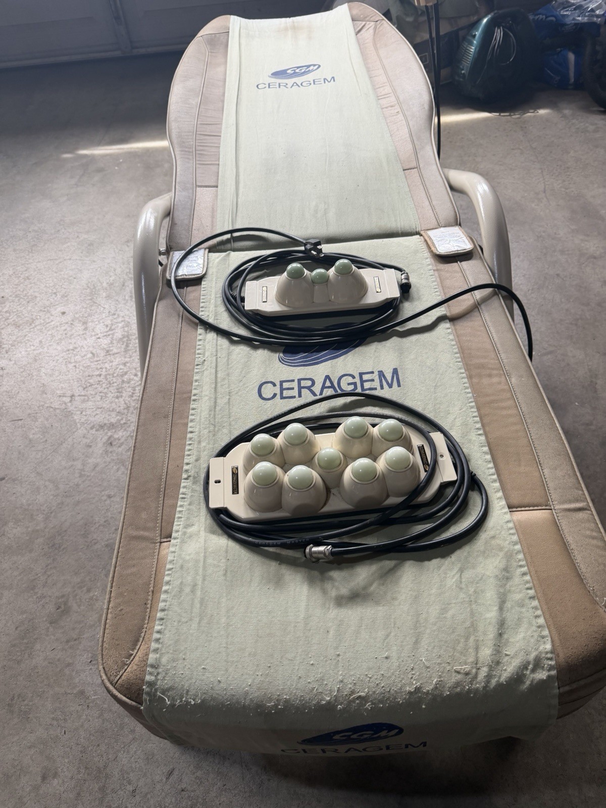 Ceragem Electric Massage Table Beige Green with Attachments Massage Bed