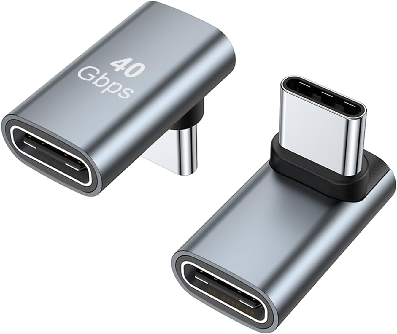 AreMe 90 Degree USB-C Male to Female Adapter, 2 Pack Right Angle 100W Grey