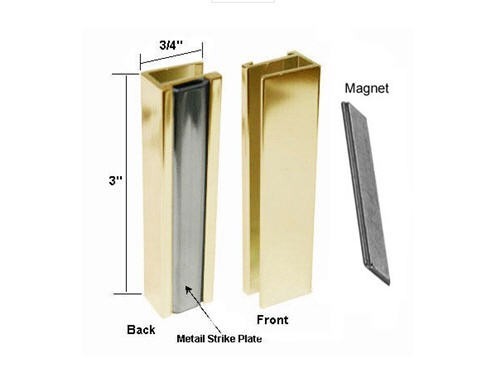 Bright Gold Shower Door U-Channel with Metal Strike and Magnet - Set