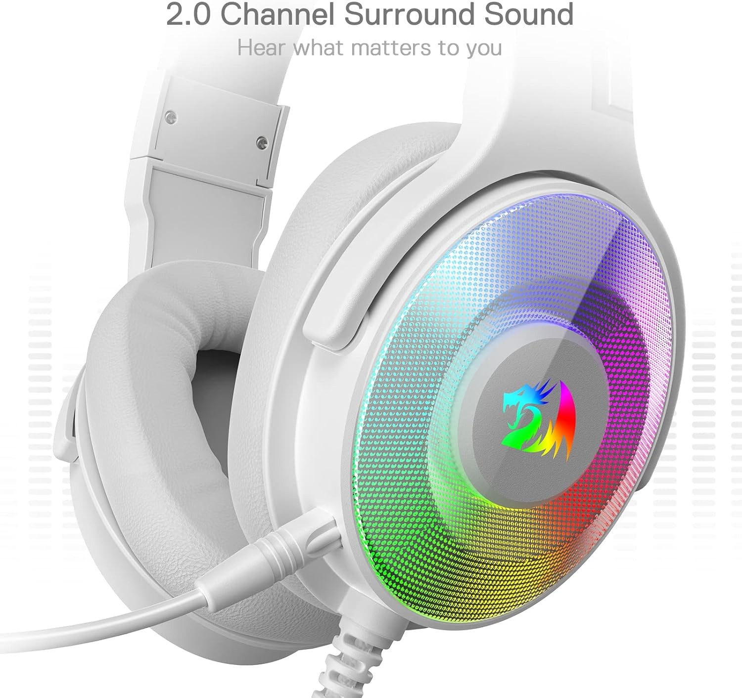 Redragon H350 White Wired Gaming Headset, Dynamic RGB Backlight