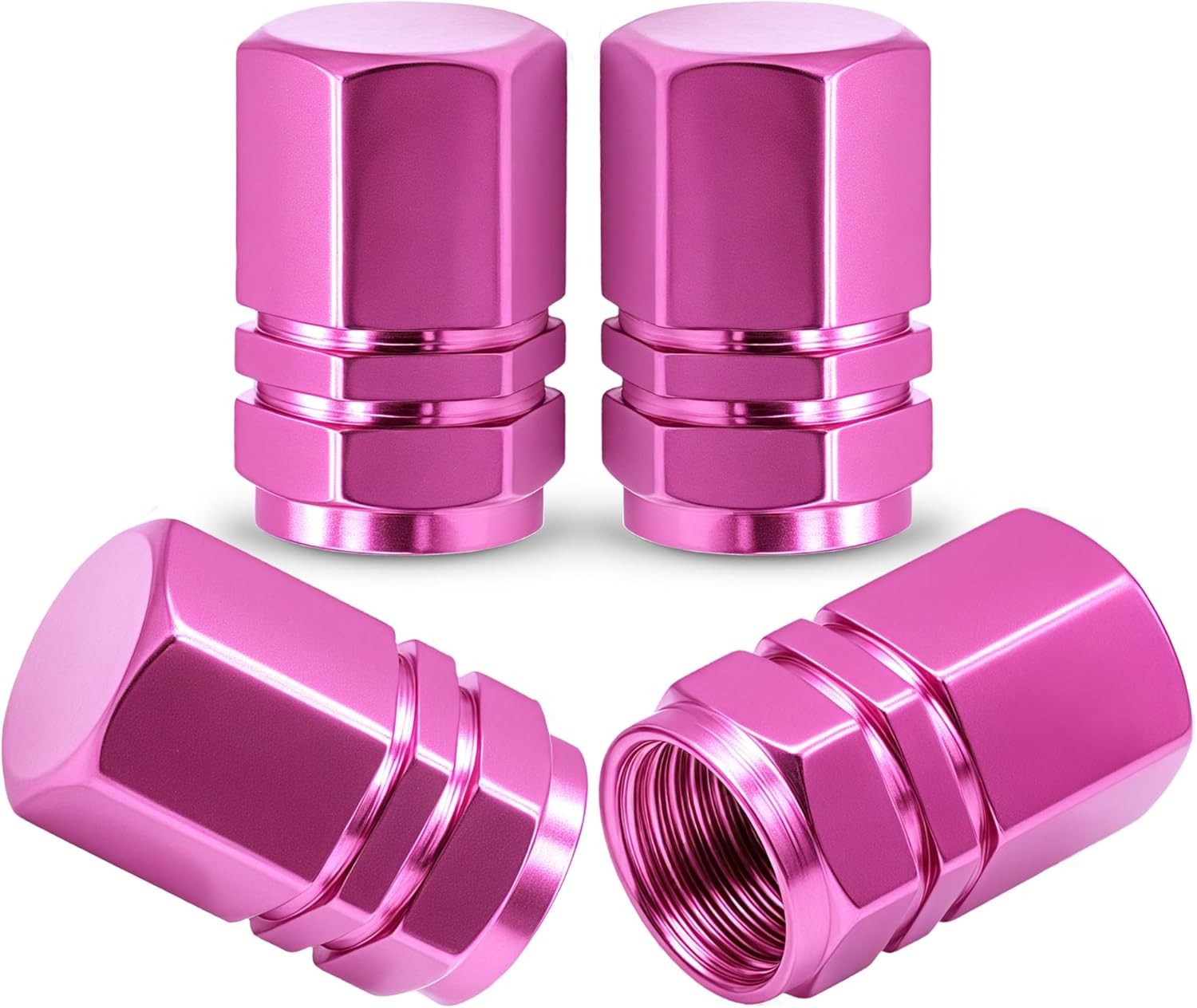 4PCS Aluminum Tire Valve Stem Caps Leak Proof Universal Car Bike Pink