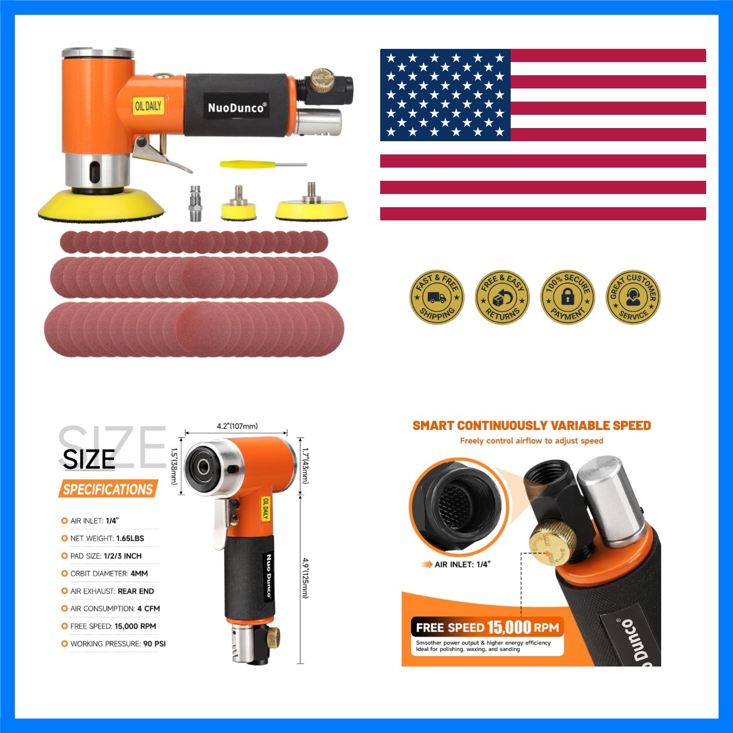 1/2/3" Mini Random Orbital Air Sander Pneumatic DA Polisher Kit | 60Pcs Hook ...