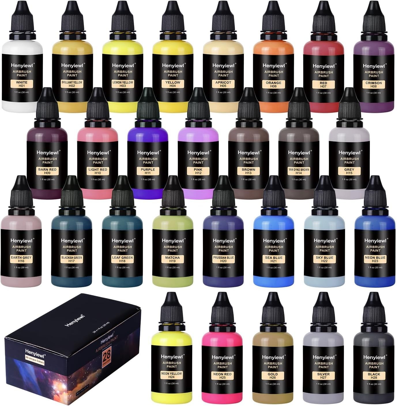 28 Colors Airbrush Paint DIY Acrylic Paint Color Set for DIY Hobby Model Artists
