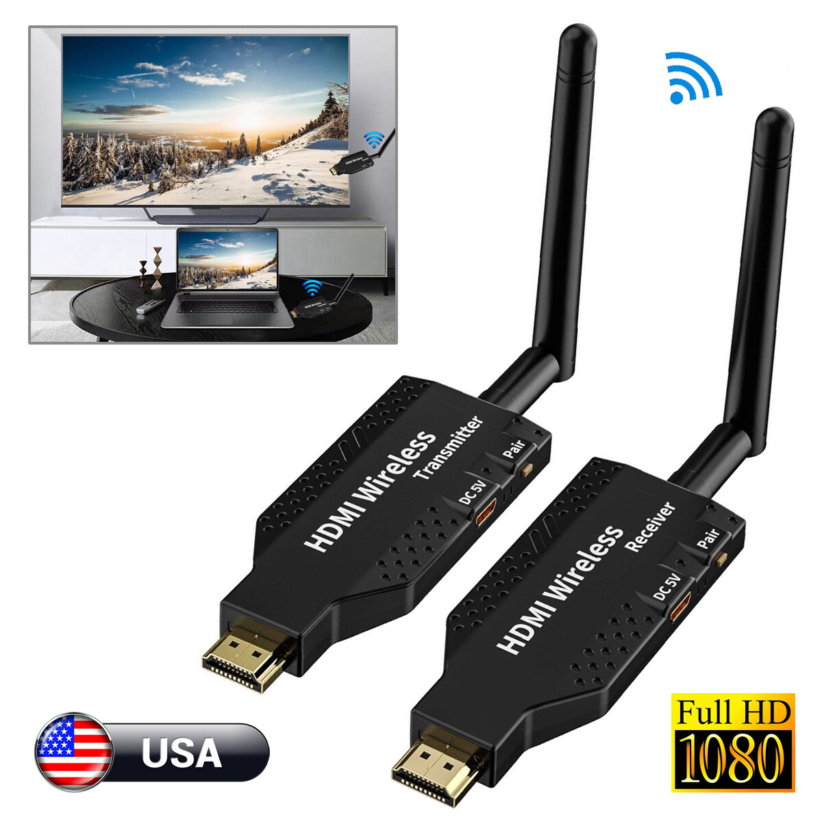 50M Wireless HDMI Video Transmitter & Receiver TV Stick Screen Share Extender US