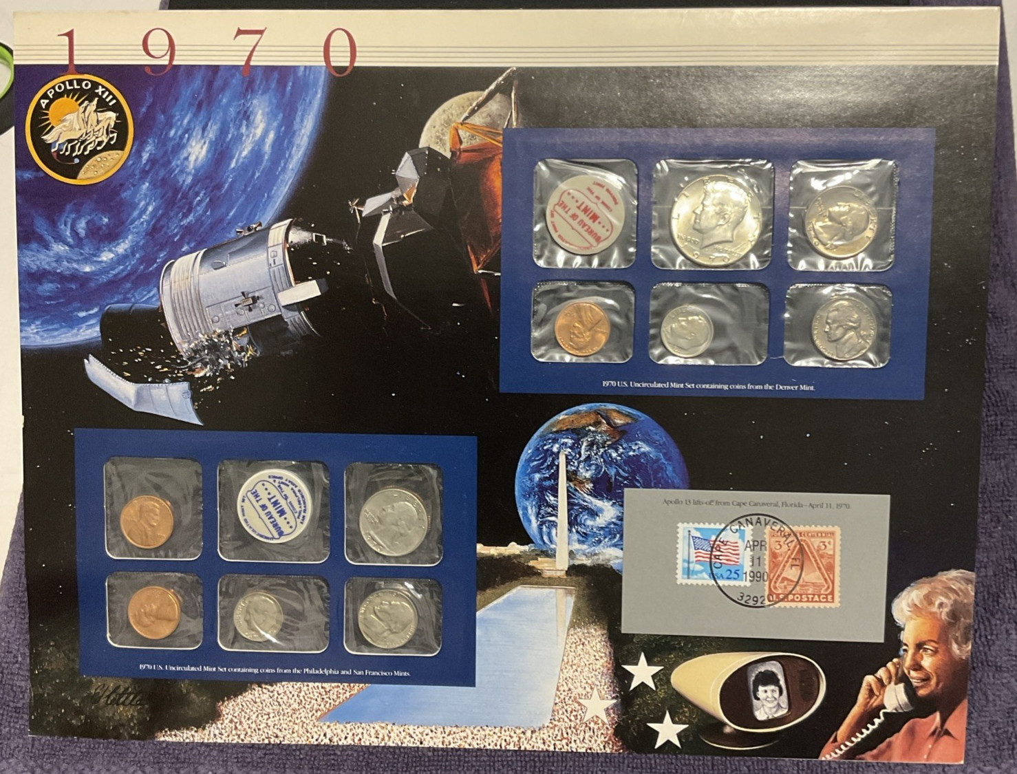 1970 P/D Uncirculated 40% Mint Set Postal Commemorative Society Coin & Stamps