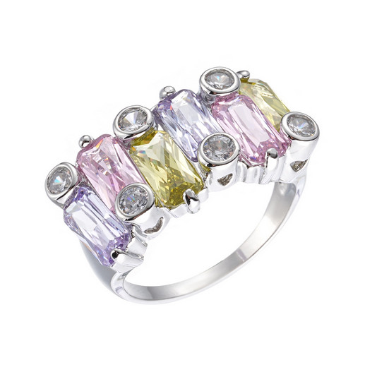 European Shine Square Peridot Pink Topaz Zirconia Gem Silver Woman Rings Sz 6-10