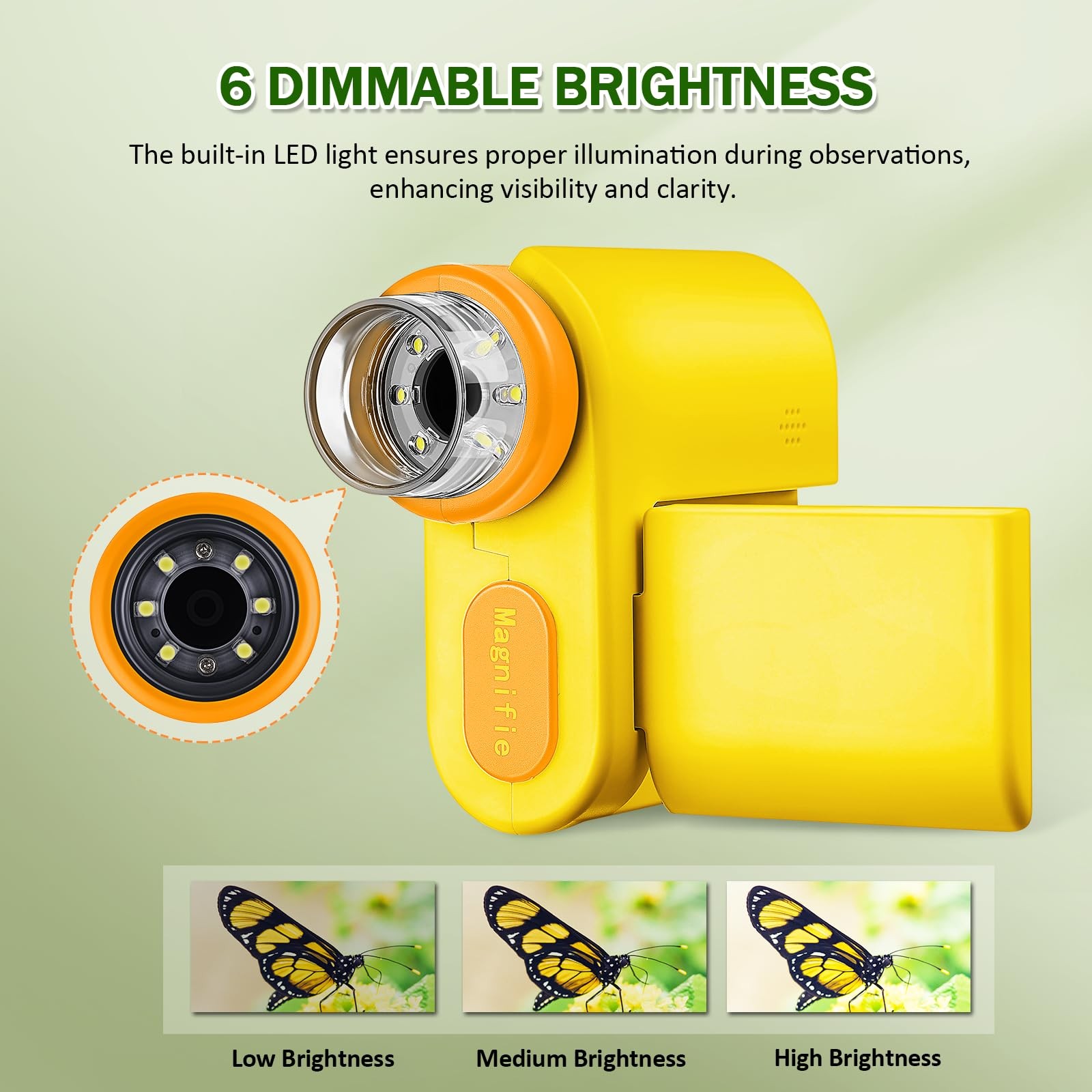 Barchrons 1000X Handheld Microscope for Kids, 4K 2.0" Screen Mini Yellow