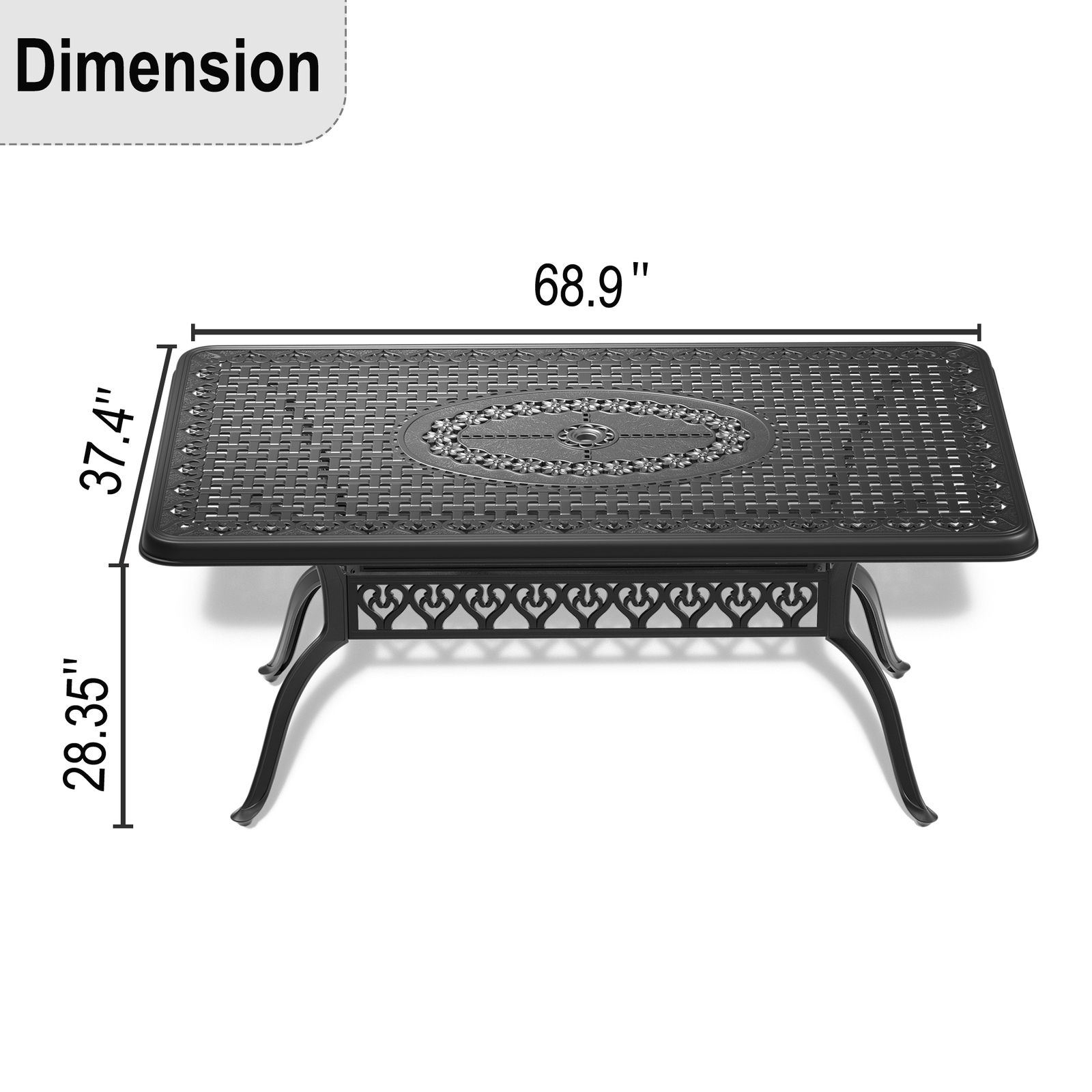 68.9"x37.4" Rectangular Cast Aluminum Patio Dining Table Black W/ Umbrella Hole