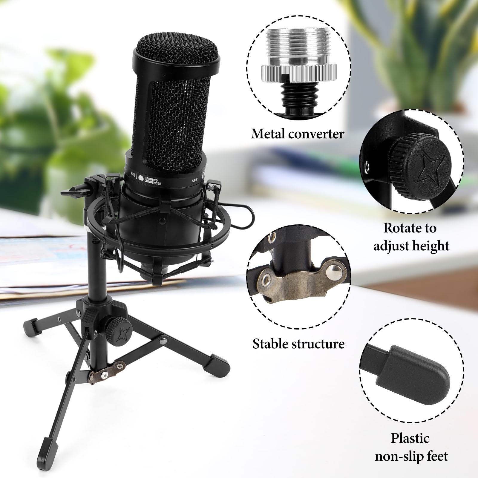 for Creators Tabletop Tripod Mic Stand Compatible with ATH AT2020 AT2020USB A...