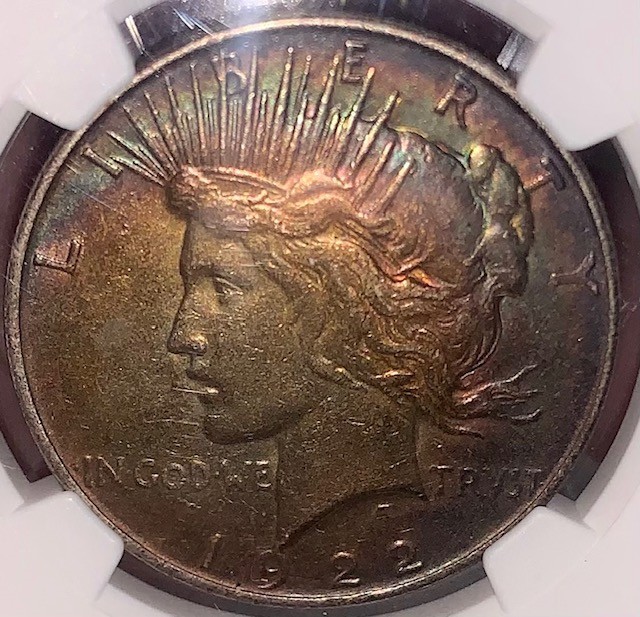 1922 Silver Peace Dollar NGC Details XF Rev Scratch (minor)---- Double Rainbow !