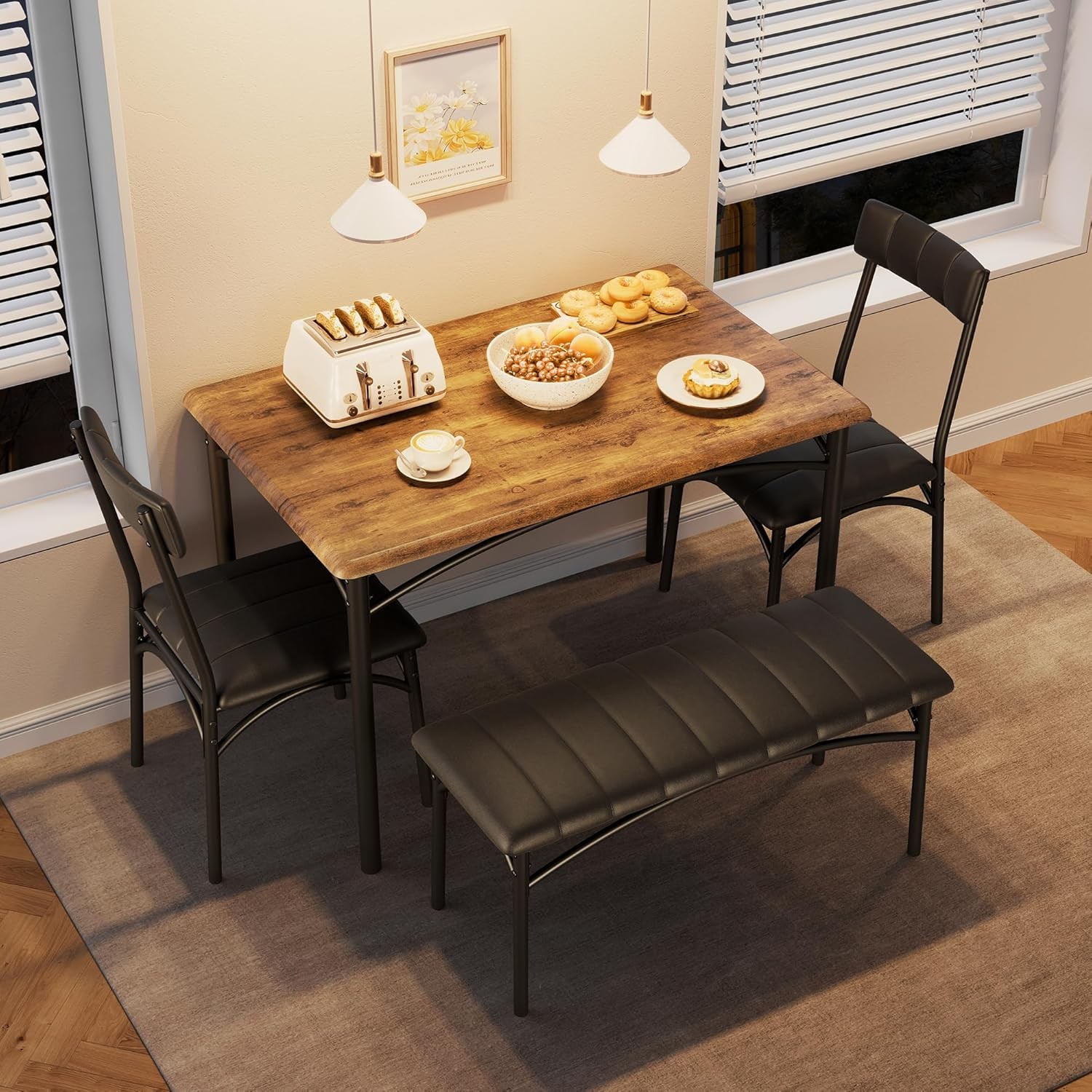 Modern Kitchen Table and Chairs ,Dining Room Table Set with Upholstered Bench