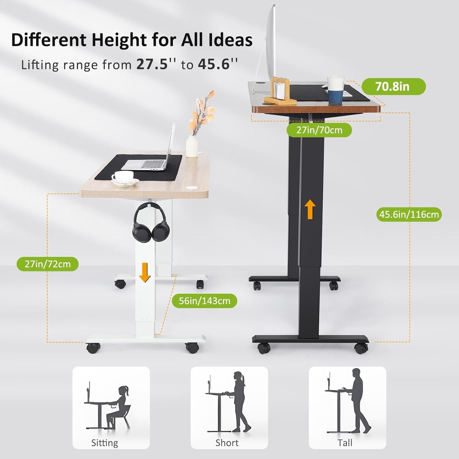 71"x28" Modern Height Adjustable Electric Standing Desk Home Office Computer Tab