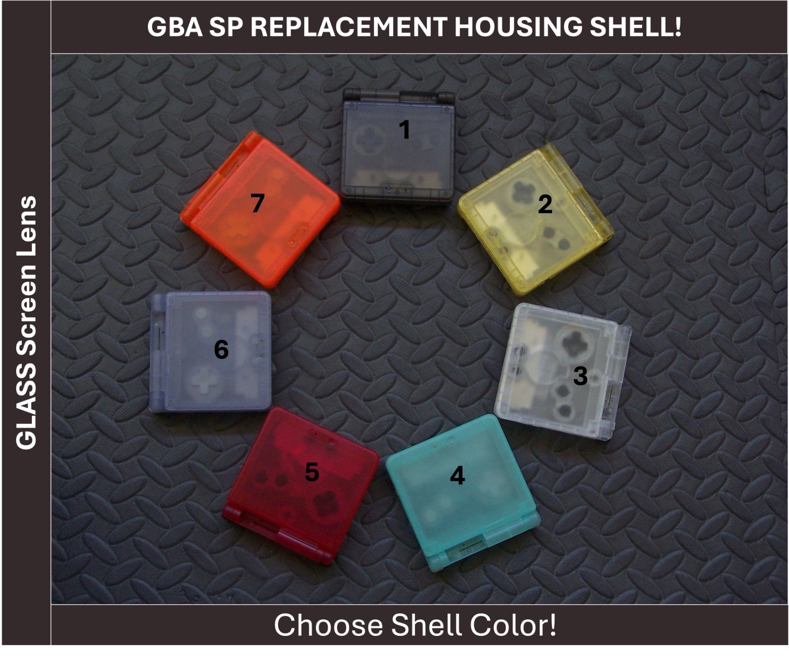 GBA SP Replacement Housing Shell,GLASS LCDLens Cover, CLEAR Colors-Pick Color!