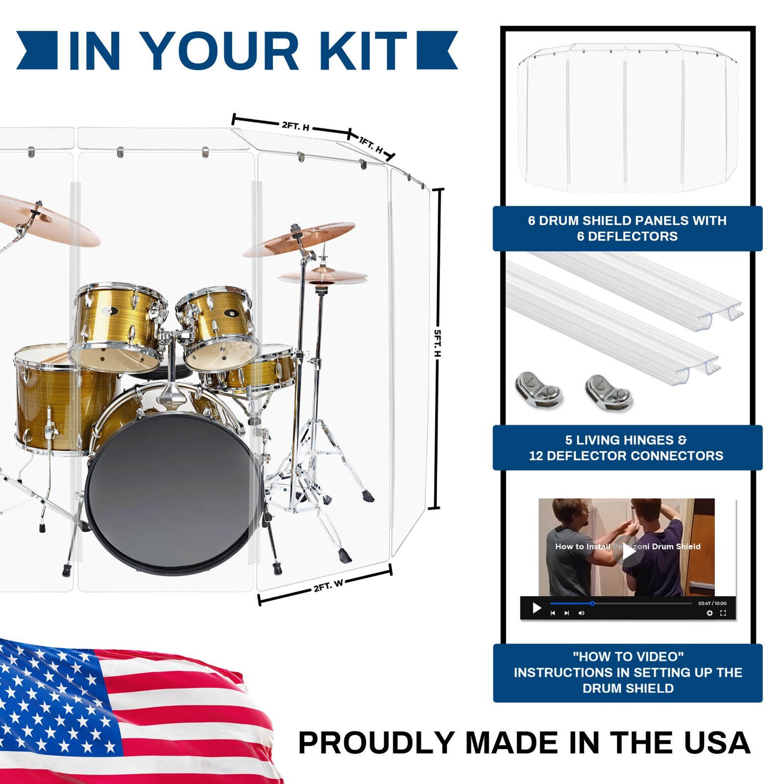 Drum Shields / Drum Shield / Drum Screen 5 ft. x 12ft with Full Length Hinges