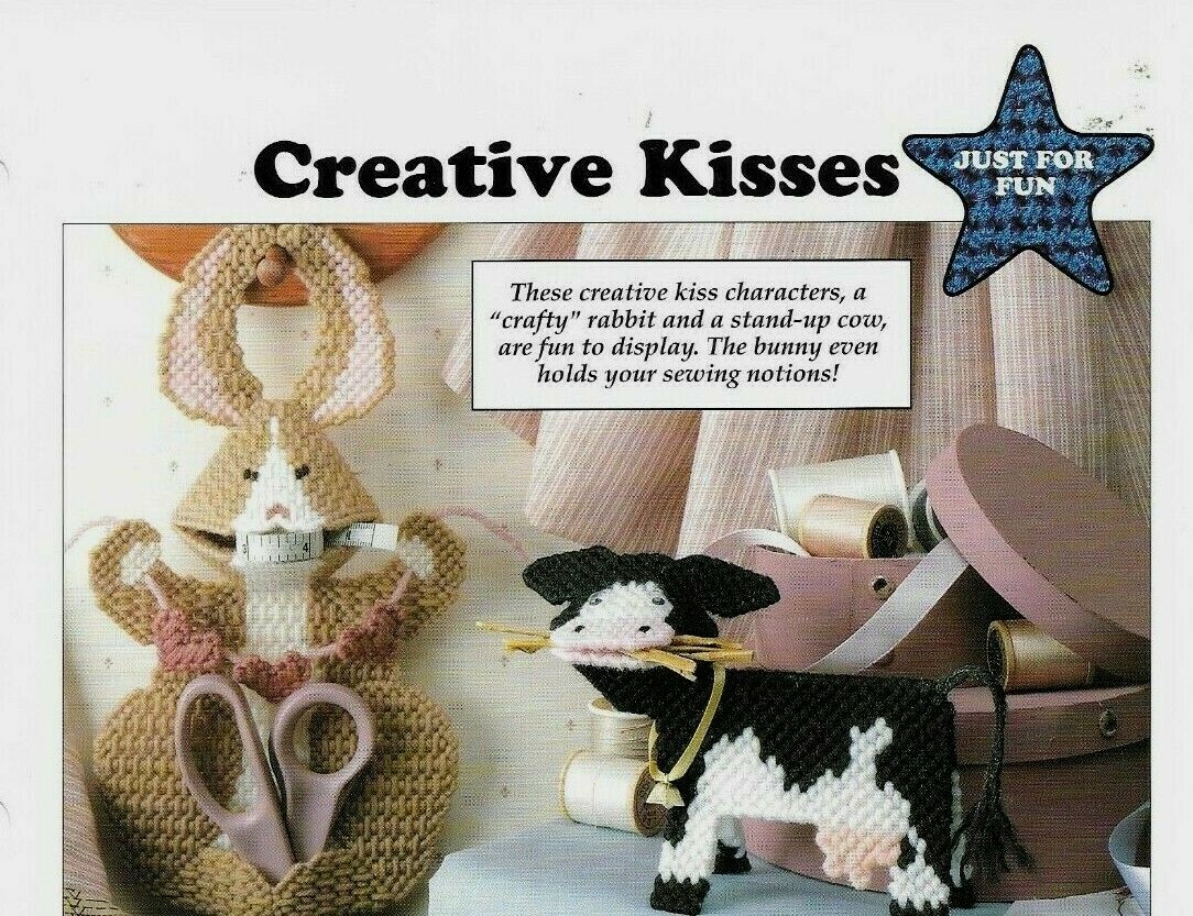 NEW CREATIVE KISSES BUNNY & COW HOME DECOR PLASTIC CANVAS PATTERN INSTRUCTIONS