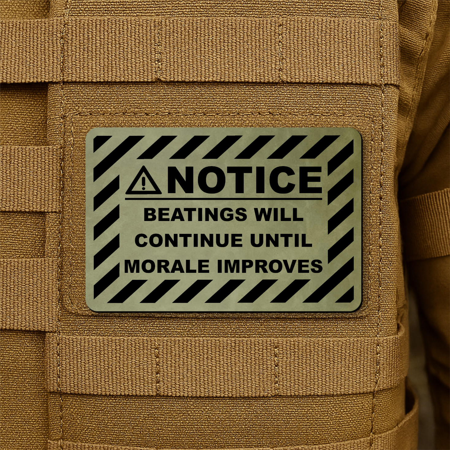 The Beatings Will Continue Funny Morale Patch 2"x3" Hook & Loop - Laser Engraved