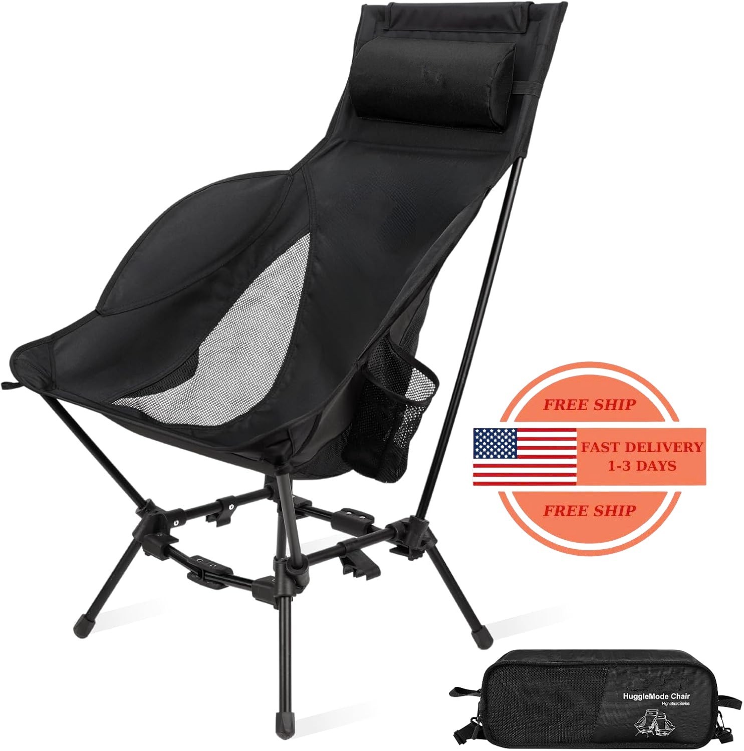 Silla de camping compacta con respaldo alto - Plegable con dos modos de asiento