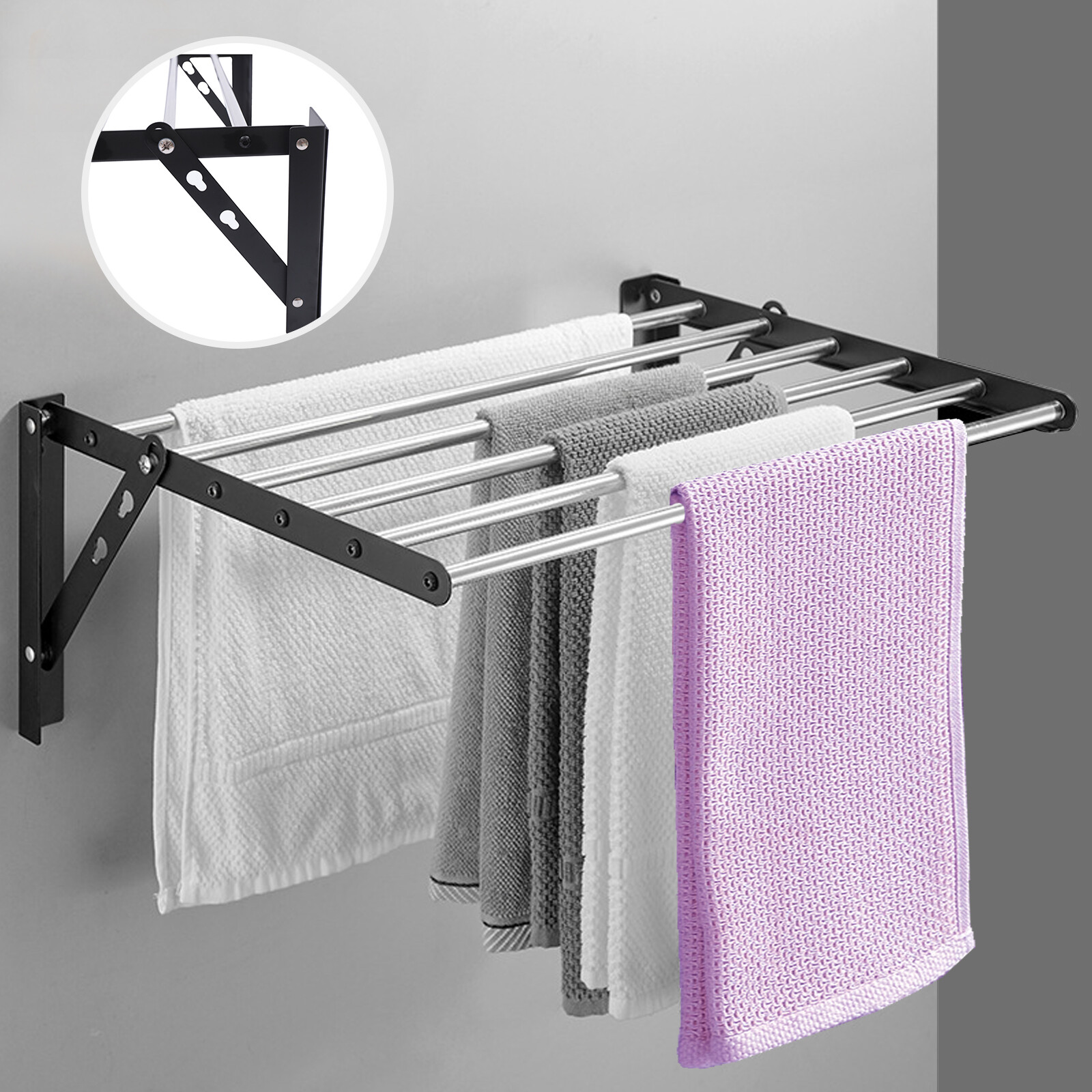 Folding Laundry Drying Rack Wall-mount Foldable Clothes Dryer Hanger Storage