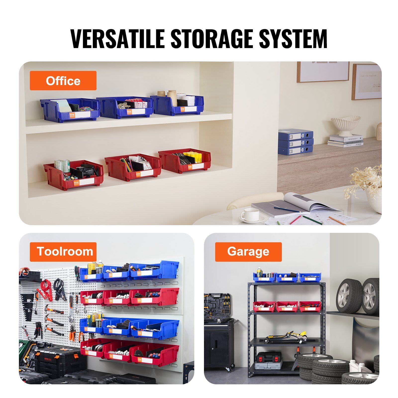 6-Pack 11'' x 11'' x 5'' Hanging Stackable Plastic Storage Organizer Bin