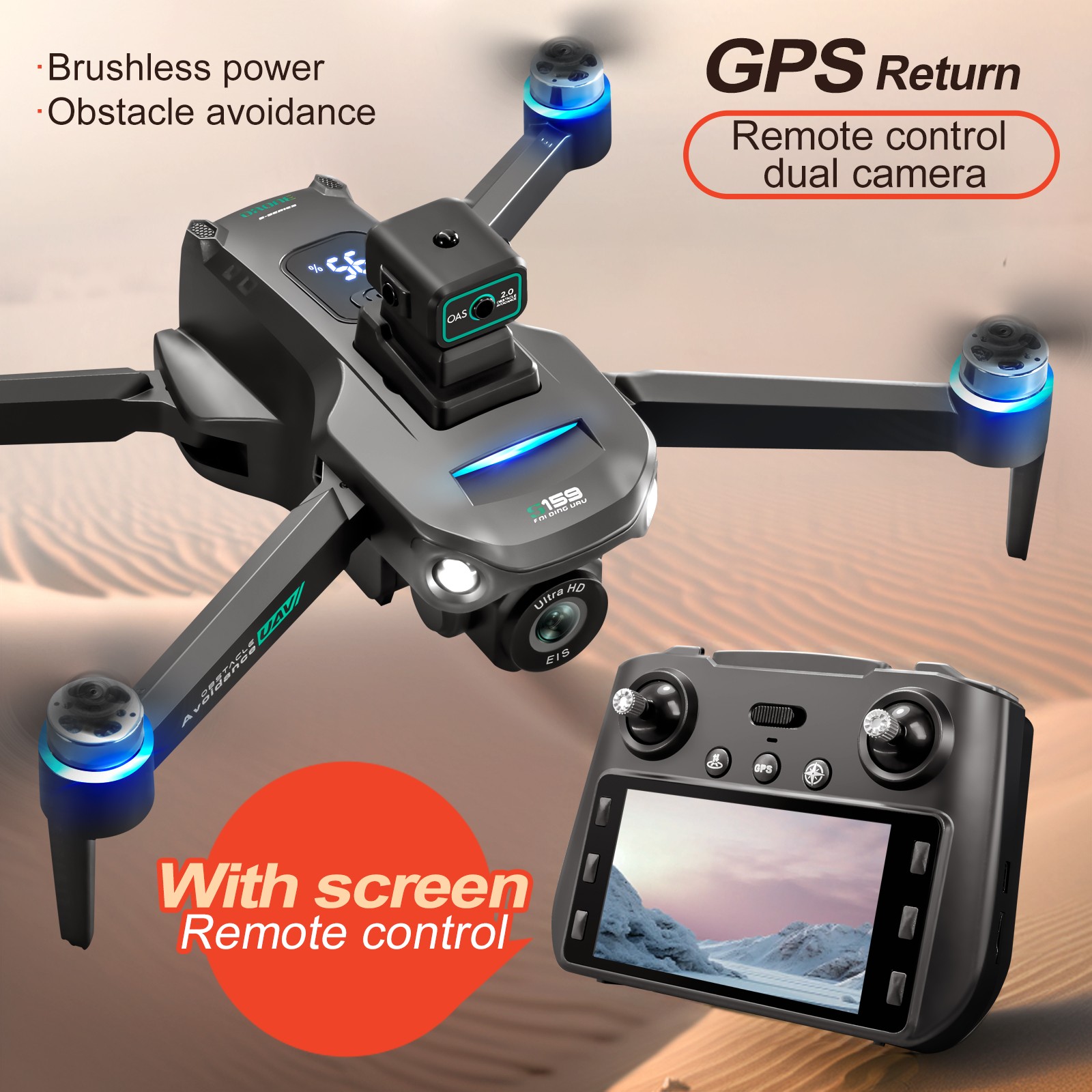 8K 2 Camera 2 Battery Brushless Drone Obstacle Foldable 5G WiFi Screen Remote NF