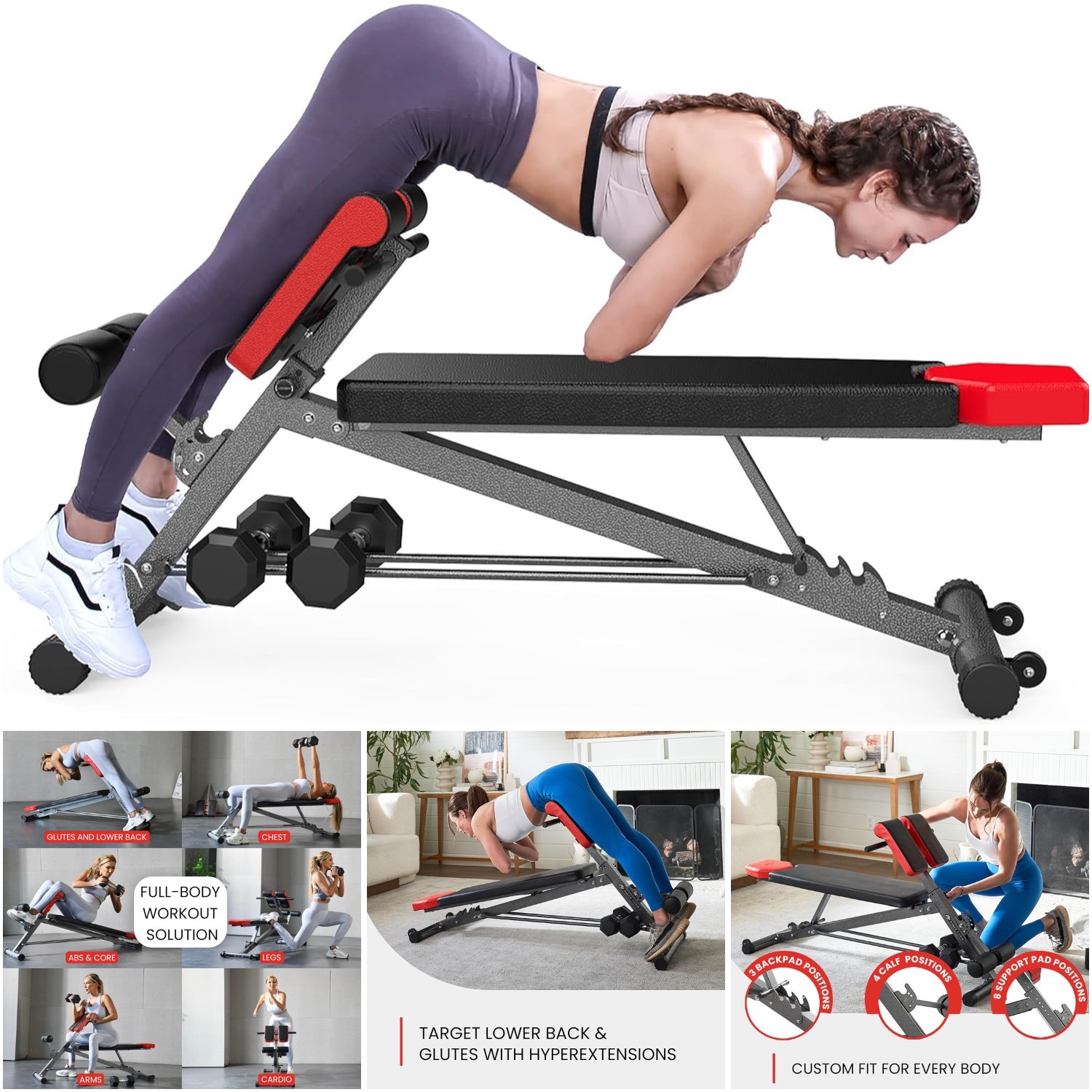 Adjustable Home Gym Bench Press Roman Chair Sit Up Back Hyperextension Fitness