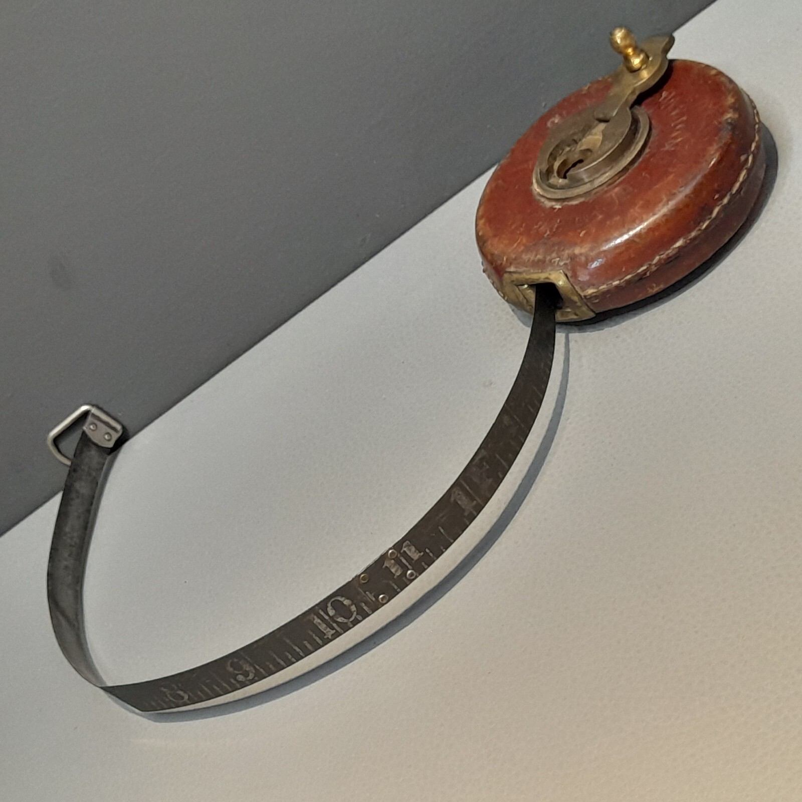 Antique Tape Measure Metal Chesterman Sheffield England 50ft Leather Case Vtg
