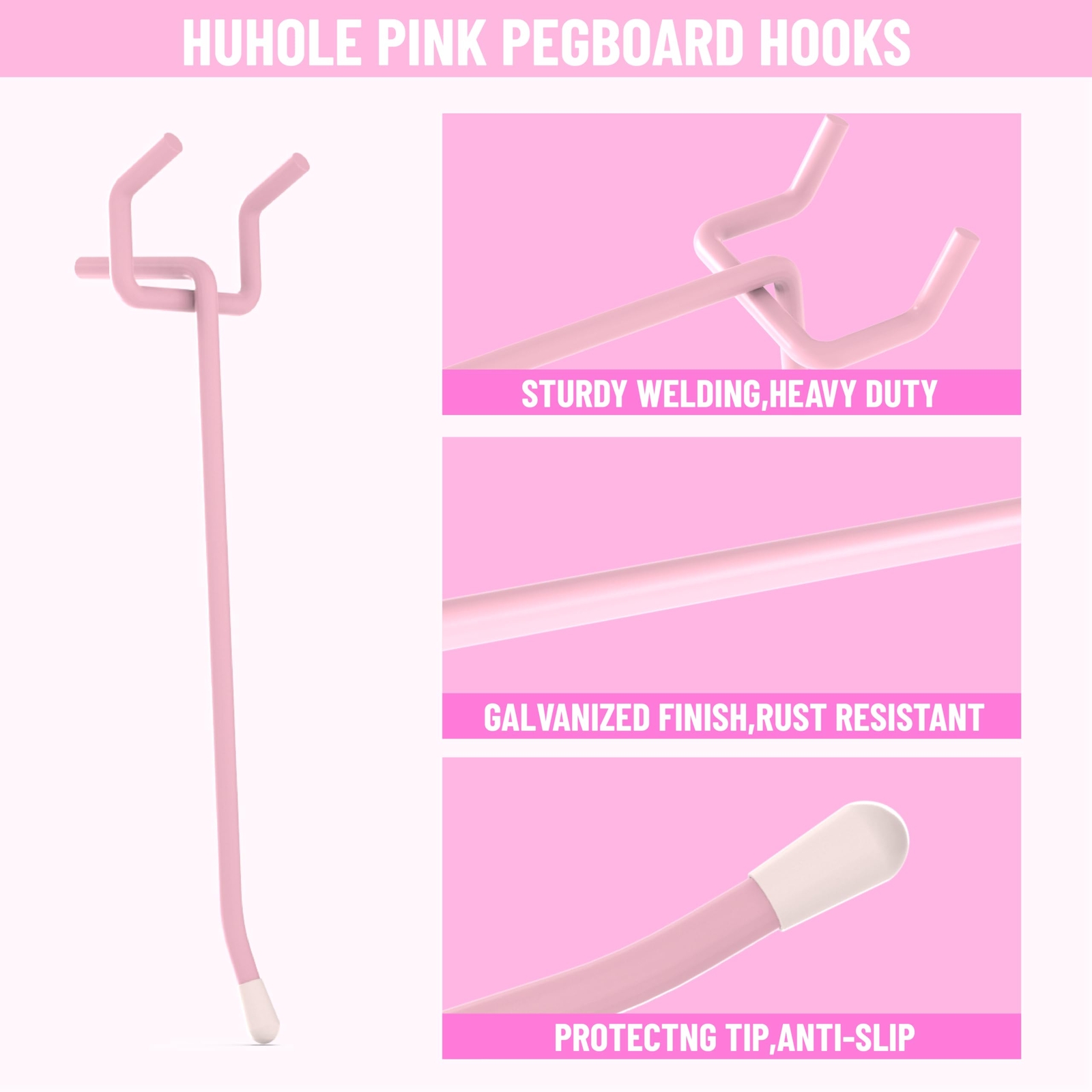 50 PCS 2 Inch Pink Pegboard Hooks Organizer Accessories for 1/4" Peg Board