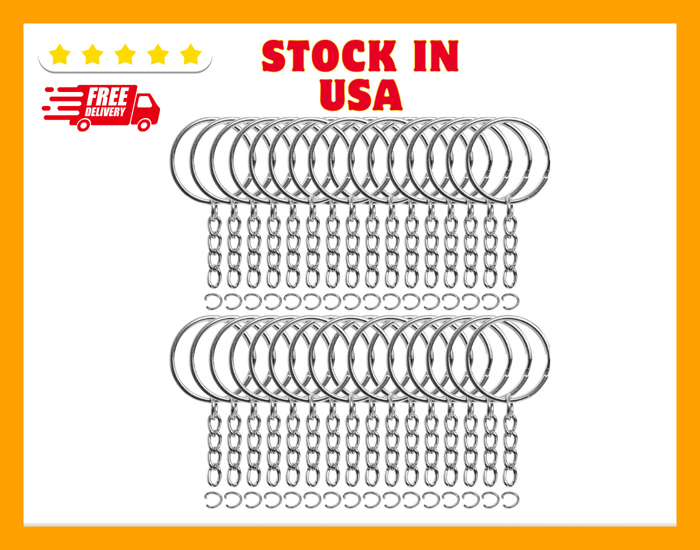 50 PC Bulk Keychains Set, Split Keychains Rings with Chain 1 Inch, Key Rings New