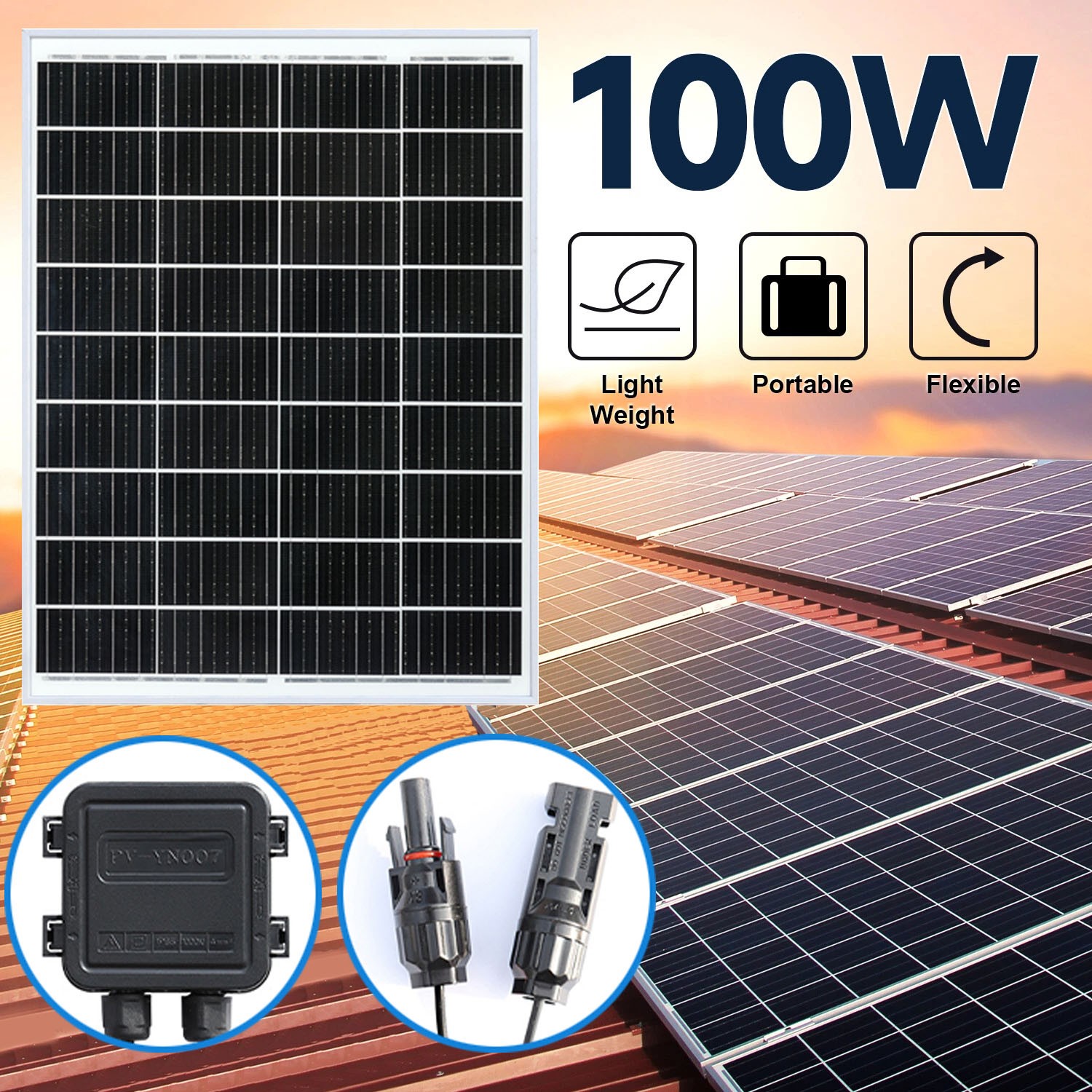 Single-sided 100W Watt 12V Solar Panel Mono HighEfficiency PV for Sunshed Roof