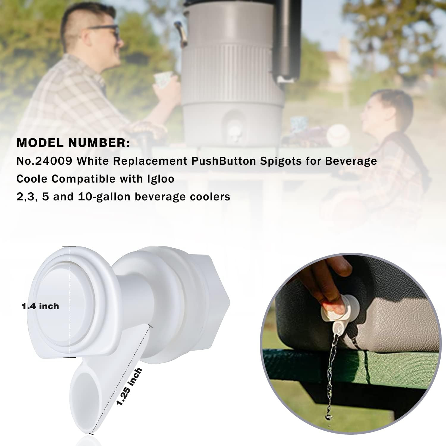 Upgrade Push-Button Cooler Spigot Replacement, Compatible with Igloo 2, 3, 5 and